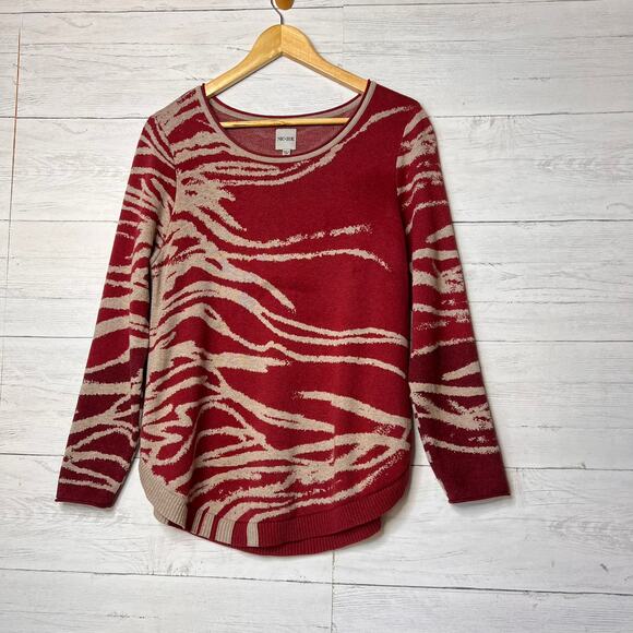 Nic + Zoe Sweater Womens Size Medium Taupe & Burgundy My Nature Cotton Blend - Picture 1 of 16